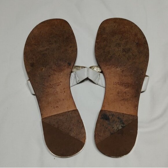 Lilly Pulitzer Embellished White Leather Thong Sandals Flip-Flops 8.5M - Picture 9 of 10